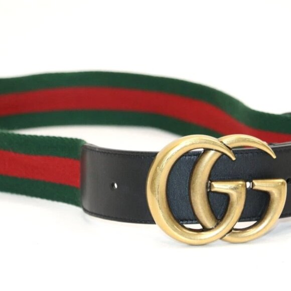 Gucci GG Marmont Web Belt Canvas Leather Size 70X30 - Green/Red/Black/Gold - Picture 1 of 14